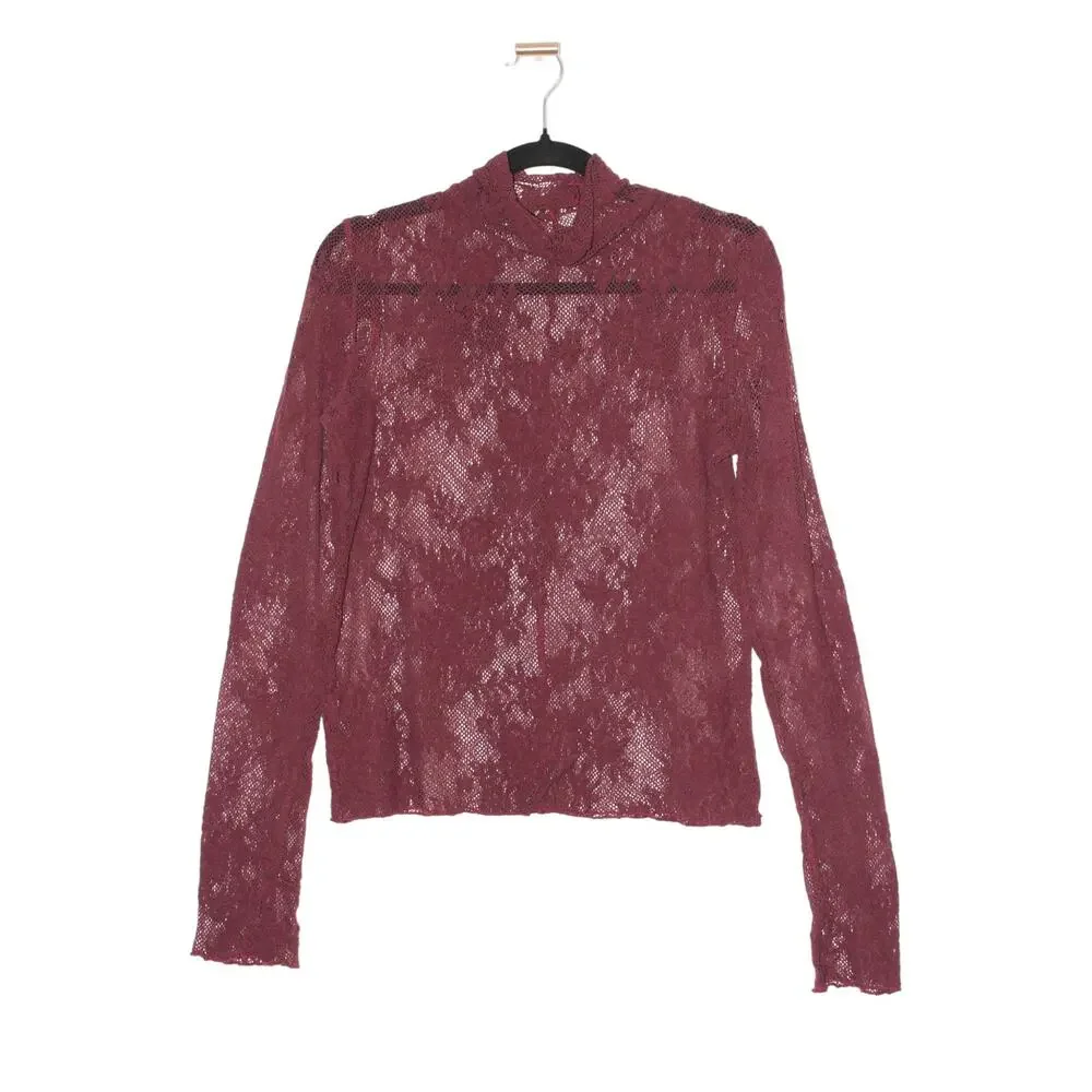 Free People Long Sleeve Dark Red Lace Layering Top Size Large